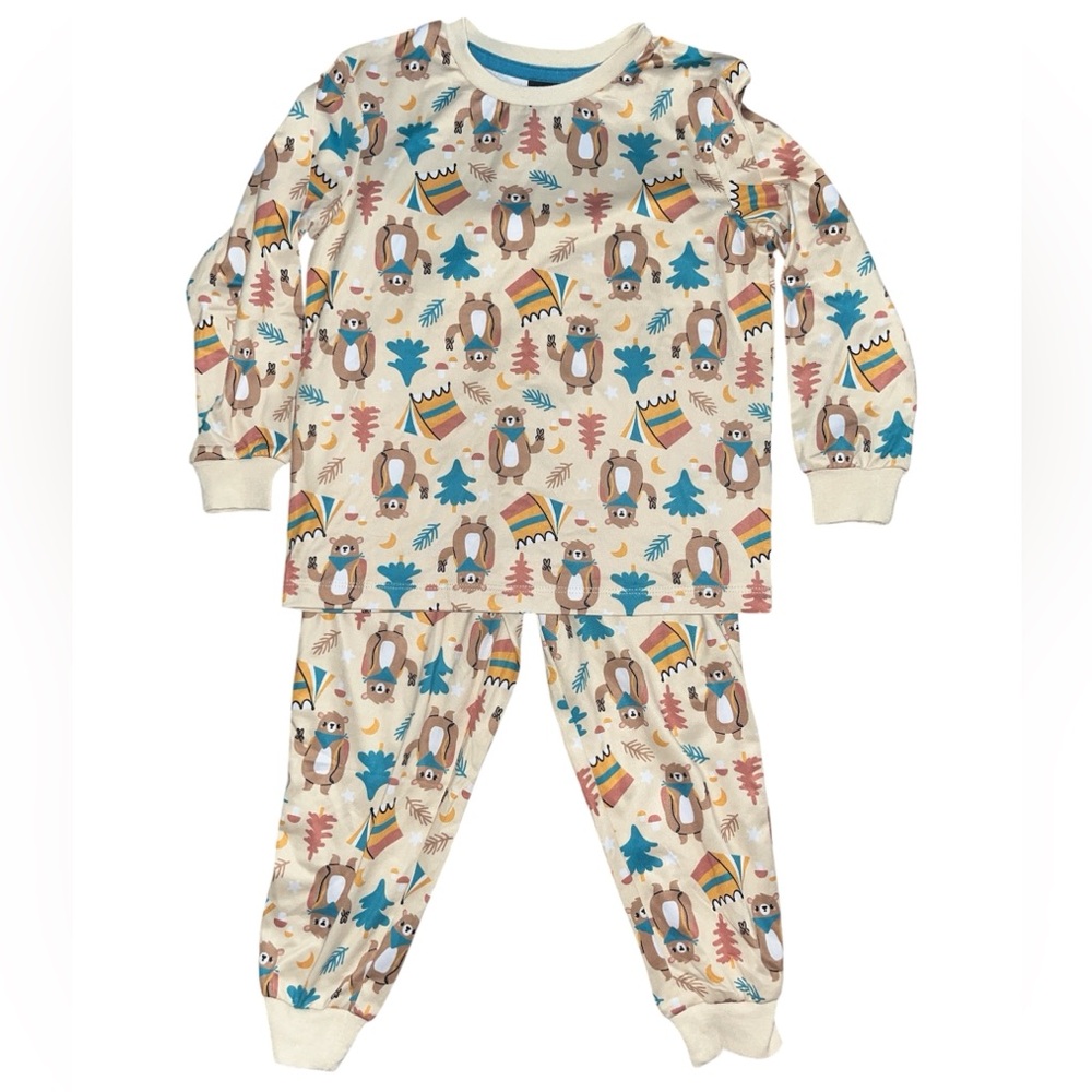 Kids Forest Pajama Set with Bear and Teepee Print
